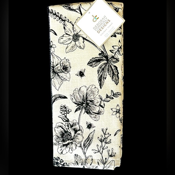 Deborah Connolly 3 Pc Kitchen Hand Towels Set Tan & Black Floral Print NEW - Picture 9 of 9